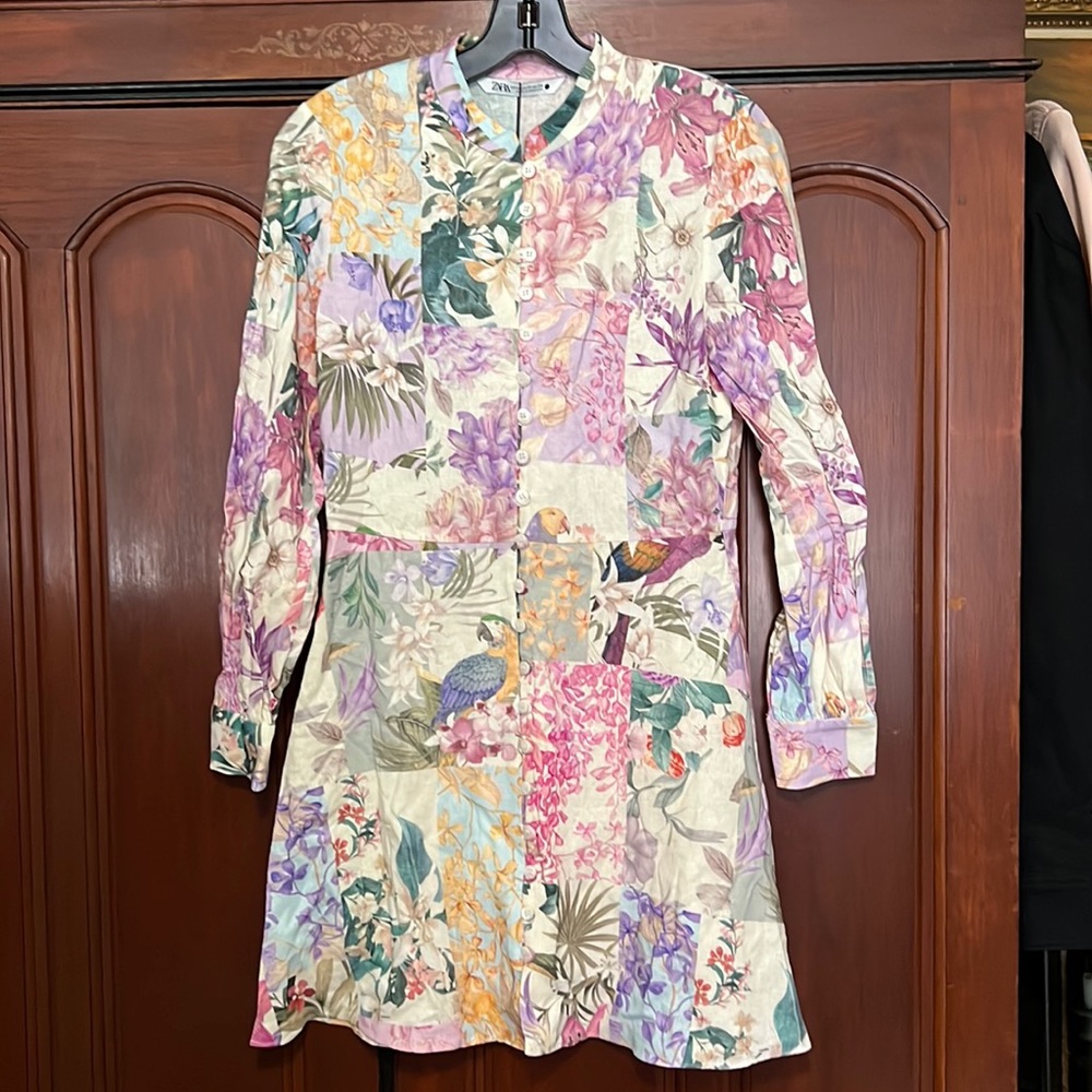 Zara NWT Bloggers Favorite CUTE PATCHWORK BUTTON DOWN DRESS Size XS